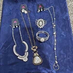 paparazzi White Stone Mixed-Metal Boho Necklace & Ring Collection